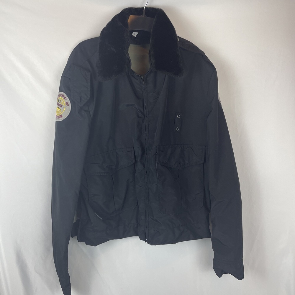 Tennessee Department Of Corrections Bomber Jacket Large Black Faux Fur Collar